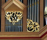 Carved wood sculpture, pipe organ, St Marks, Seattle, WA